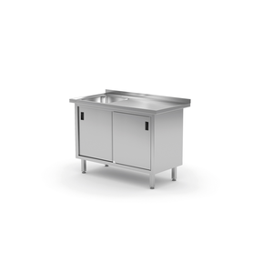 Stół ze zlewem jednokomorowym z lewej strony z szafką 1500x600x850 mm | TECHNICA, 218L1560