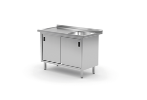 Stół ze zlewem jednokomorowym z prawej strony z szafką 900x700x850 mm | TECHNICA, 218P9070