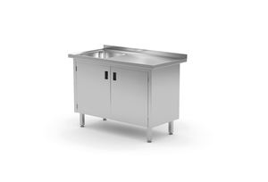 Stół ze zlewem jednokomorowym z lewej strony z szafką 1500x600x850 mm | TECHNICA, 219L1560
