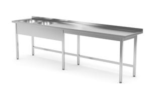 Stół ze zlewem dwukomorowym z lewej strony bez półki 2600x600x850 mm | TECHNICA, 2226L2660