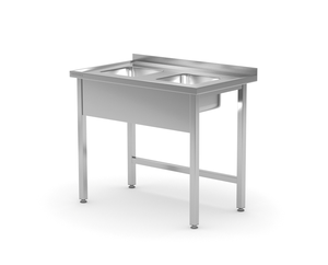 Stół ze zlewem dwukomorowym bez półki 900x600x850 mm | TECHNICA, 222MK9060
