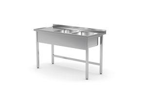 Stół ze zlewem dwukomorowym z prawej strony bez półki 1600x700x850 mm | TECHNICA, 222P1670