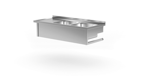 Stół wiszący ze zlewem dwukomorowym z prawej strony 1500x600x300 mm | TECHNICA, 222WP1560
