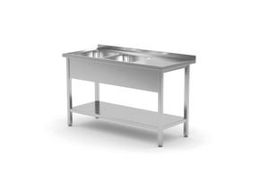 Stół ze zlewem dwukomorowym z lewej strony z półką 1200x600x850 mm | TECHNICA, 223L1260