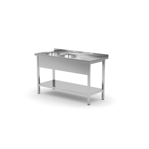 Stół ze zlewem dwukomorowym z lewej strony z półką 1700x700x850 mm | TECHNICA, 223L1770