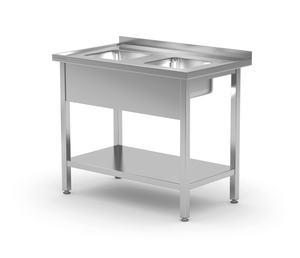 Stół ze zlewem dwukomorowym z półką 900x600x850 mm | TECHNICA, 223MK9060