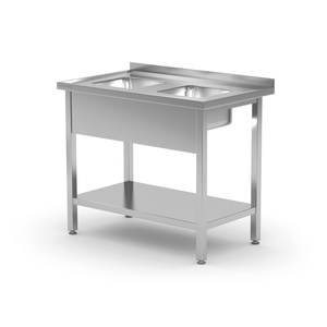 Stół ze zlewem dwukomorowym z półką 800x600x850 mm | TECHNICA, 223MK8060