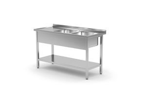 Stół ze zlewem dwukomorowym z prawej strony z półką 1400x700x850 mm | TECHNICA, 223P1470