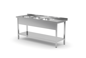 Stół ze zlewem trzykomorowym z lewej strony z półką 1800x700x850 mm | TECHNICA, 225L1870