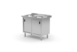 Stół ze zlewem dwukomorowym z szafką 1000x700x850 mm | TECHNICA, 2281070