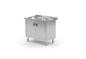 Stół ze zlewem dwukomorowym z szafką 1000x600x850 mm | TECHNICA, 2291060