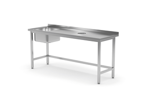 Stół ze zlewem z lewej strony i otworem na odpadki 1300x600x850 mm | TECHNICA, 237L1360