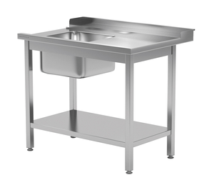 Stół załadowczy prawy ze zlewem i półką do zmywarki kapturowej 1300x700x850 mm | TECHNICA, 239P1370