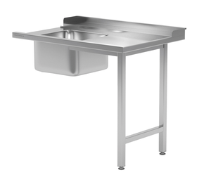Stół załadowczy lewy ze zlewem na dwóch nogach do zmywarki kapturowej 700x700x850 mm | TECHNICA, 241L7070