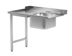 Stół załadowczy prawy ze zlewem na dwóch nogach do zmywarki kapturowej 700x700x850 mm | TECHNICA, 241P7070