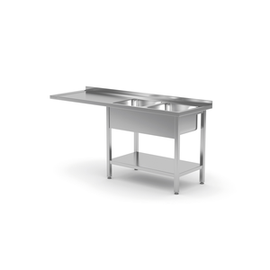 Stół ze zlewem dwukomorowym z prawej strony i miejscem na lodówkę lub zmywarkę 1600x600x850 mm | TECHNICA, 242P1660