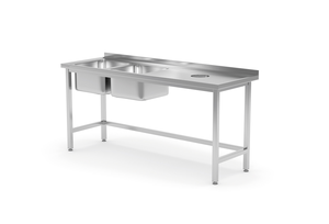 Stół ze zlewem dwukomorowym z lewej strony i otworem na odpadki 1500x700x850 mm | TECHNICA, 247L1570