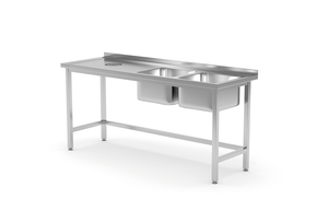 Stół ze zlewem dwukomorowym z prawej strony i otworem na odpadki 1800x600x850 mm | TECHNICA, 247P1860