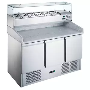 [Zestaw] Stół chłodniczy do pizzy 3-drzwiowy 368 l, 1400x700x850 mm | TECHNICA, Cold Line + Nadstawka chłodnicza 6xGN1/4, 1400x335x435 mm | TECHNICA, Cold Line