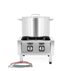 [Zestaw] Taboret gazowy 500x500x350 mm, 17,0 kW + Reduktor z wężem (G30), 2000 mm + Garnek niski 31,4 l, 400 mm z pokrywką