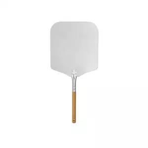 [Zestaw] Łopata do pizzy z drewnianym uchwytem, kwadratowa, 310x355x660 mm + Radełko do pizzy, średnica ostrza 100 mm + Łopatka kątowa do przewracania z drewnianą rączką, perforowana, 370x73 mm + Szpachelka z rączką z tworzywa, 235x80 mm | TECHNICA, Pizza Line