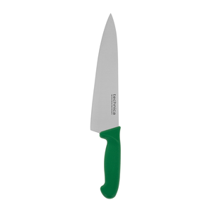 Nóż kucharski HACCP 400 mm, ostrze szerokie, gładkie, spiczaste 265 mm, zielony | TECHNICA, Silver Line