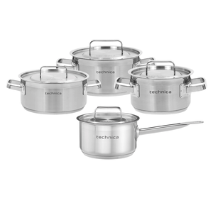 [Zestaw] Garnek niski 5 l o średnicy 240 mm + Rondel 1,9 l o średnicy 160 mm + Garnek średni 1,9 l o średnicy 160 mm + Garnek niski 3,3 l o średnicy 200 mm | TECHNICA, Platinum Line