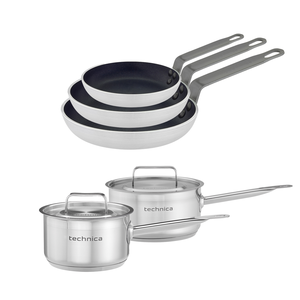 [Zestaw] Rondel 1,9 l o średnicy 160 mm + Rondel 3,3 l o średnicy 200 mm + Patelnia aluminiowa o średnicy 200 mm Teflon + Patelnia aluminiowa o średnicy 240 mm Teflon + Patelnia aluminiowa o średnicy 280 mm Teflon | TECHNICA, Platinum Line