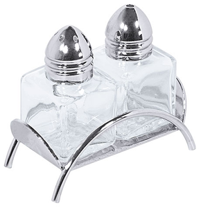 Mini solniczka i pieprzniczka na chromowanej podstawce 75x35x70 mm | CONTACTO, 1429/222