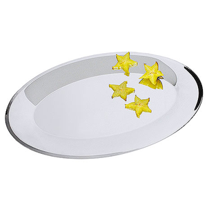 Taca bufetowa ze stali nierdzewnej, obrzeża z koralików, owal 420x285x25 mm | CONTACTO, 6901/420