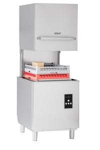 Zmywarka kapturowa z dozownikiem płynu nabłyszczającego i pompą spustową, kosz 500x500 mm, 630x770x1485 mm | ASBER, GEX-H500 B