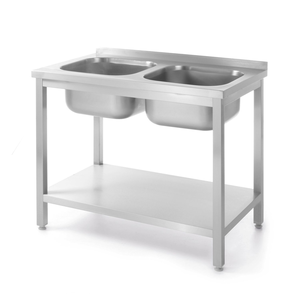 Stół z dwoma zlewami i półką, skręcany, 1000x600x850 mm, inox | HENDI, Kitchen Line