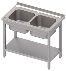 Stół ze zlewem dwukomorowym i półką, 1000x600x850 mm | STALGAST, 983956100