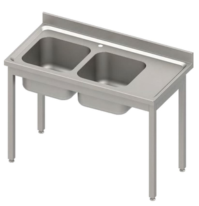 Stół ze zlewem dwukomorowym z lewej strony bez półki, 1200x700x850 mm | STALGAST, 984567120