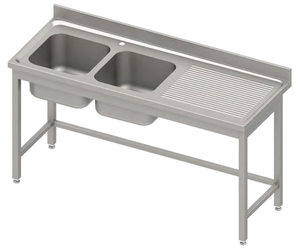 Stół ze zlewem dwukomorowym z lewej strony bez półki, 1500x700x850 mm | STALGAST, 984577150