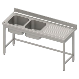 Stół ze zlewem dwukomorowym z lewej strony bez półki, 1900x600x850 mm | STALGAST, 984576190