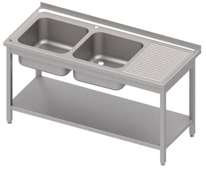 Stół ze zlewem dwukomorowym z lewej strony i półką, 1100x700x850 mm | STALGAST, 983177110