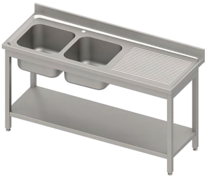 Stół ze zlewem dwukomorowym z lewej strony i półką, 1500x700x850 mm | STALGAST, 984607150