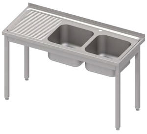 Stół ze zlewem dwukomorowym z prawej strony bez półki, 1300x600x850 mm | STALGAST, 983916130