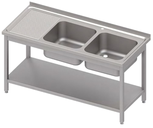 Stół ze zlewem dwukomorowym z prawej strony i półką, 1100x600x850 mm | STALGAST, 983166110