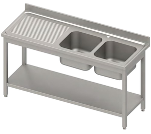 Stół ze zlewem dwukomorowym z prawej strony i półką, 1500x600x850 mm | STALGAST, 984596150