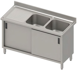 Stół ze zlewem dwukomorowym z prawej strony z szafką, 1200x700x850 mm | STALGAST, 984657120