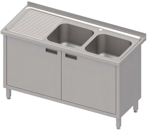 Stół ze zlewem dwukomorowym z prawej strony z szafką, 1400x600x850 mm | STALGAST, 983976140