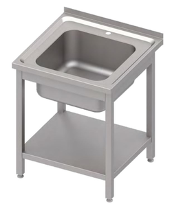 Stół ze zlewem jednokomorowym i półką, 600x600x850 mm | STALGAST, 983136060