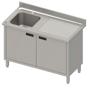 Stół ze zlewem jednokomorowym z lewej strony z szafką, 1400x600x850 mm | STALGAST, 984506140