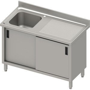 Stół ze zlewem jednokomorowym z lewej strony z szafką, 1600x700x850 mm | STALGAST, 984527160