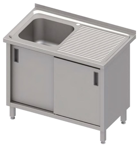 Stół ze zlewem jednokomorowym z lewej strony z szafką, 800x700x850 mm | STALGAST, 983897080