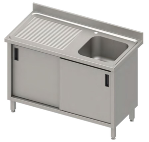 Stół ze zlewem jednokomorowym z prawej strony z szafką, 1300x600x850 mm | STALGAST, 984516130