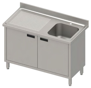 Stół ze zlewem jednokomorowym z prawej strony z szafką, 1300x700x850 mm | STALGAST, 984497130