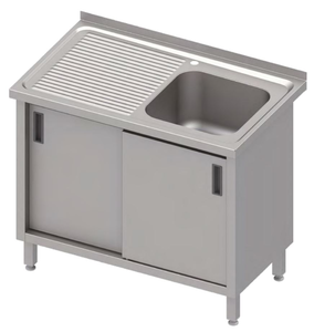 Stół ze zlewem jednokomorowym z prawej strony z szafką, 800x600x850 mm | STALGAST, 983886080